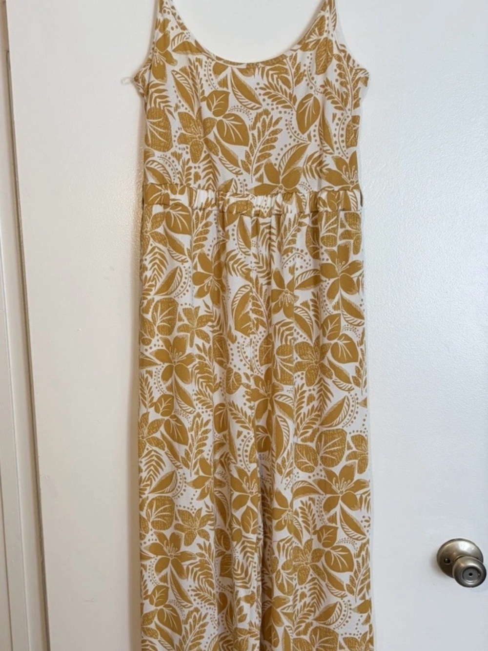 Derek Heart White and Mustard Floral Wide-Leg Jumpsuit